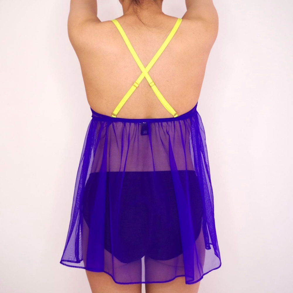 Victoria’s Secret Purple and Yellow Mesh Slip Dress Babydoll Lingerie Size S - Picture 2 of 4